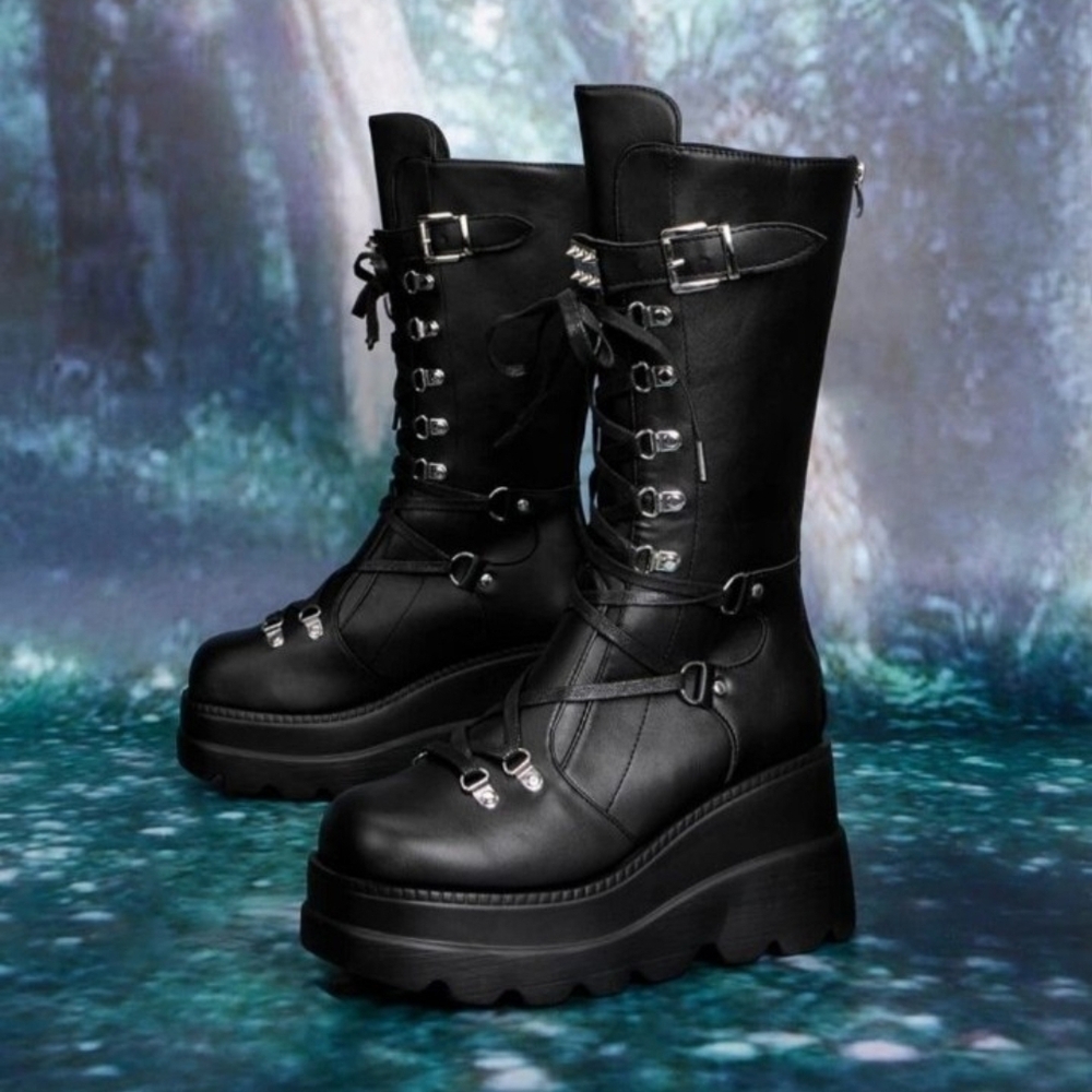 Black Goth Combat Platform Boots